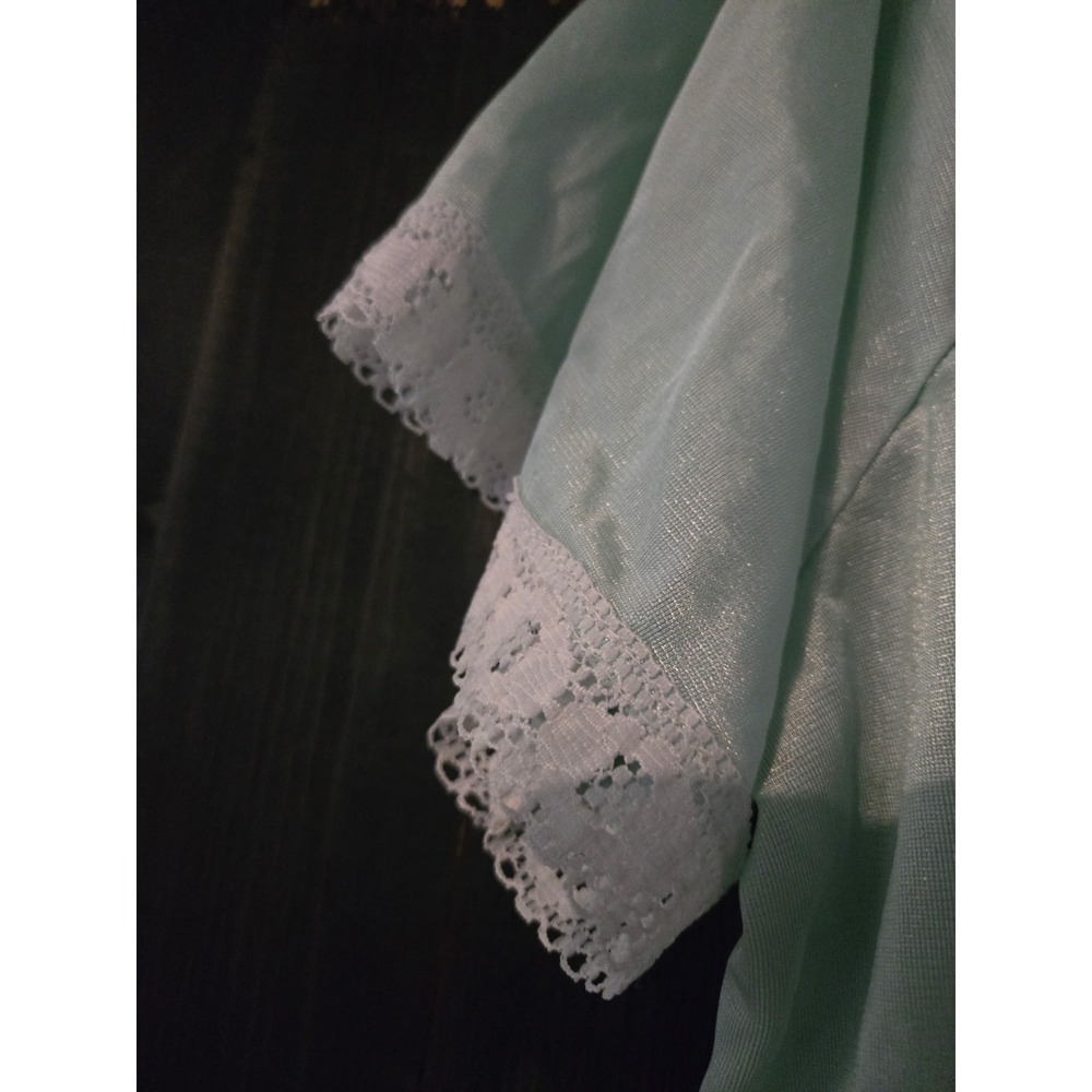 Vintage Women's Mint Green Short Sleeve Flowy Nightgown Nap Dress One Size Nylon - Picture 2 of 5